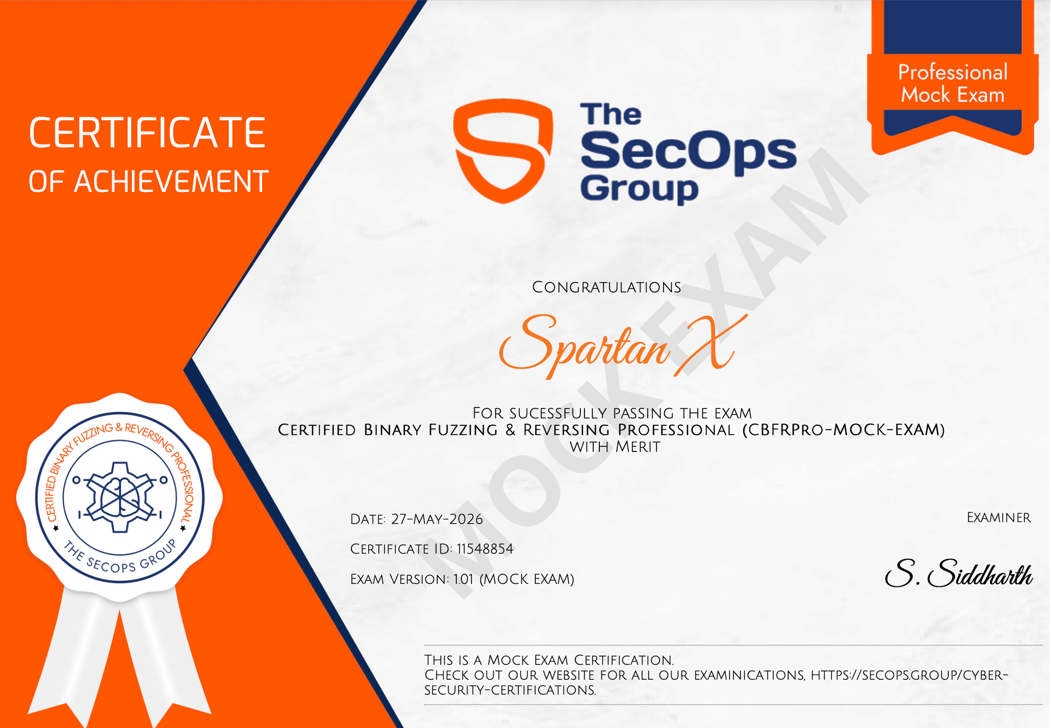SpartanX Certified Binary Fuzzing & Reversing Professional certificate