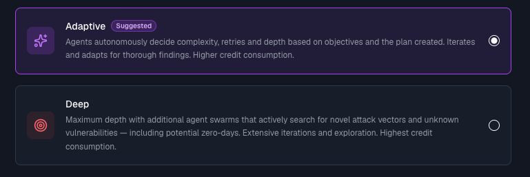 Engagement intensity selector, Adaptive versus Deep mode